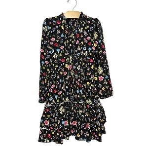 Monnalisa Girls Black Floral Ruffle Dress Size 8 Made In Italy Ruffles